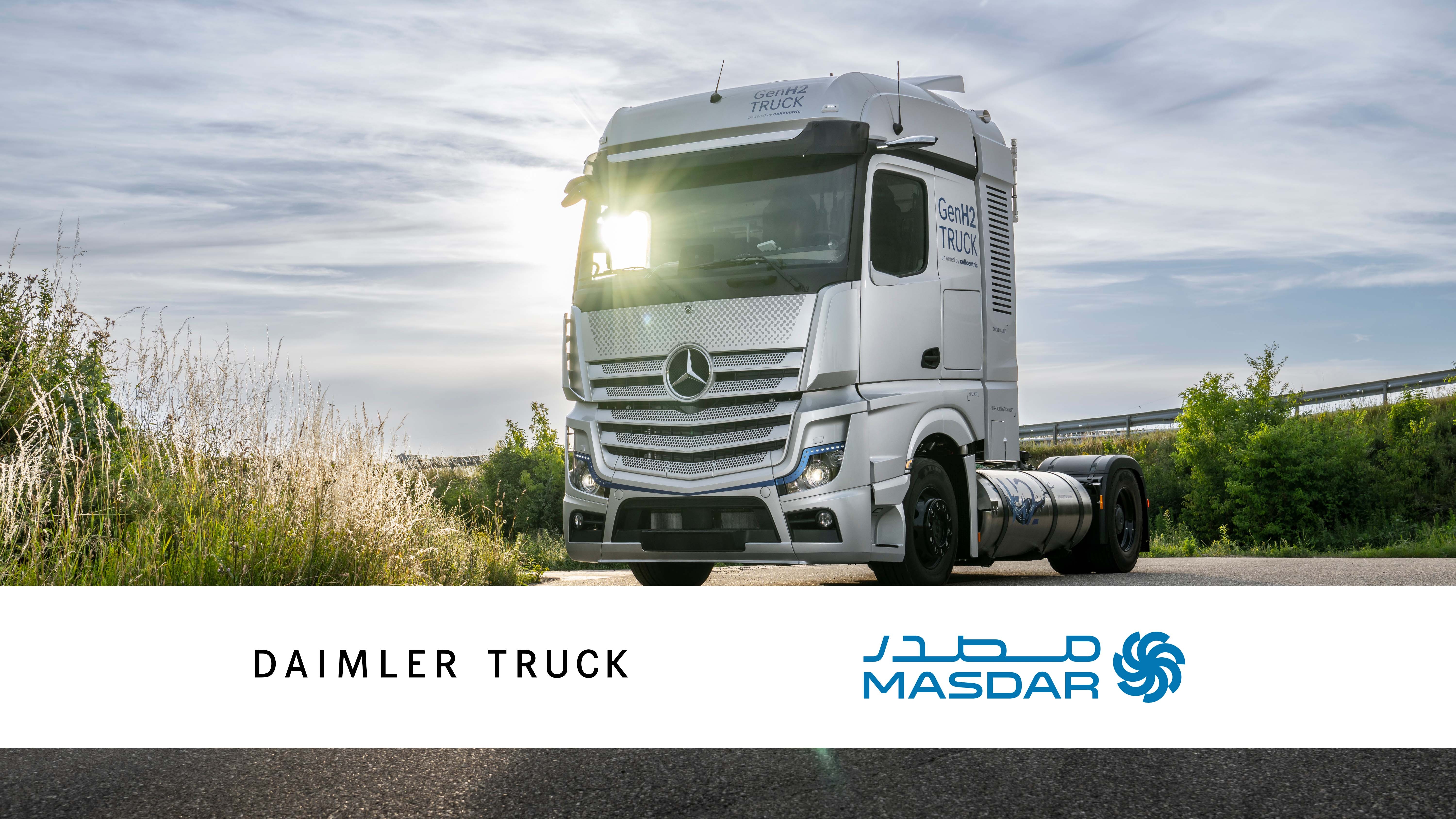 Read more about the article Daimler Truck i Masdar badają możliwość dostarczania ekologicznego ciekłego wodoru w celu dekarbonizacji drogowego transportu towarowego w Europie