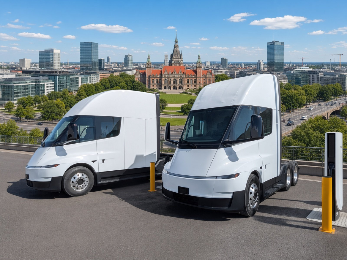 Read more about the article Tesla Semi wreszcie ?? wjeżdża do Europy – IAA Hanower 2026: zasięg 550 km, kamery zamiast lusterek, ładowanie 800 kW i konkretny plan na 2027 rok